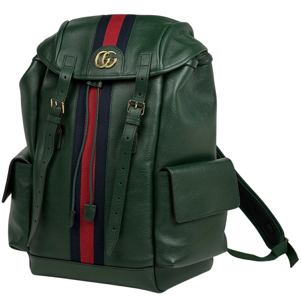 Gucci Sherry Backpack Rucksack Daybag Web GG Marmont Leather Green